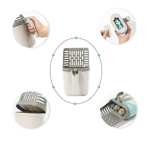 Waste bag fitted inside the cat litter scoop compartment