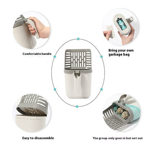 Portable cat litter scoop with detachable waste storage.