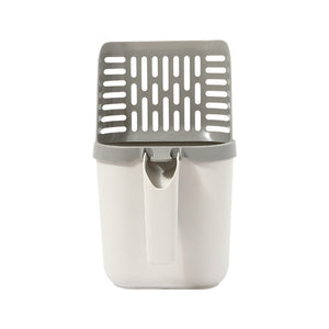 Cat litter scoop with built-in waste bin for convenient disposal.