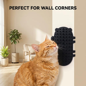 Indoor cat rubbing against the silicone self groomer brush.