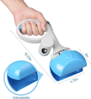 Ergonomic dog poop scooper with integrated waste bag holder for quick clean-up