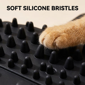 Cat corner brush designed to help collect loose fur.