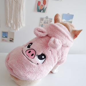 French Bulldog wearing the Pink PAWABY plush animal dog hoodie