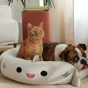 PAWABY grey plush shark dog bed with raised sides