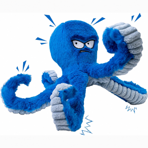 Dog carrying the PAWABY octopus toy after a game of fetch