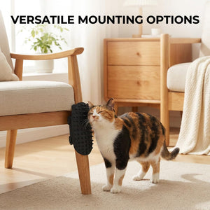 Wall mounted cat groomer attached to a corner in a modern home.