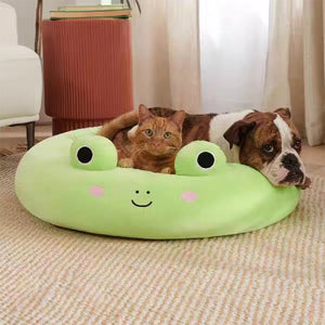 Textured grip-dot underside of plush shark pet bed