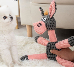 Brown and pink squeaky donkey dog toys