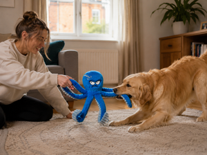 Angry Octopus dog toy in UK home setting