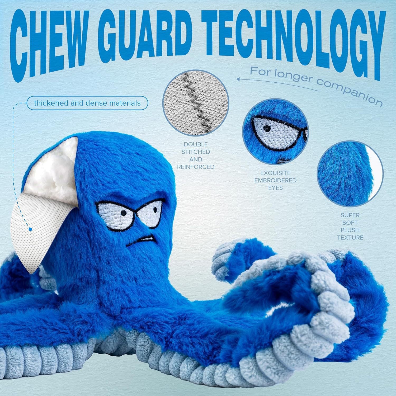 Built‑in squeaker inside Angry Octopus dog toy
