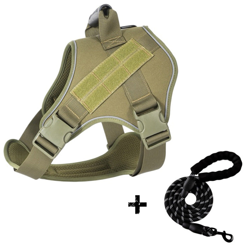 Army green tactical dog harness for large dogs