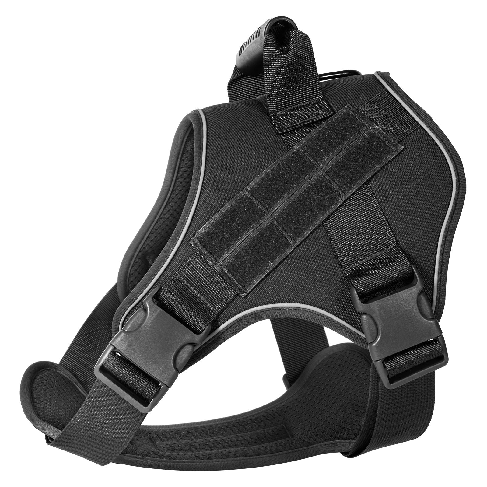 Black tactical-style dog harness uk