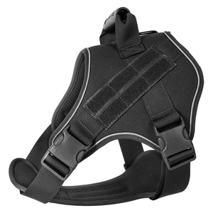 Black tactical-style dog harness uk