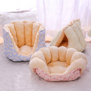 Cat bed arranged as an open padded sofa