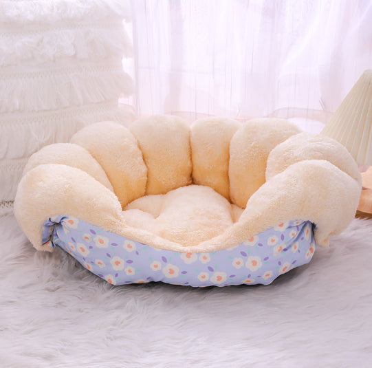 Plush cat bed arranged as a raised nest
