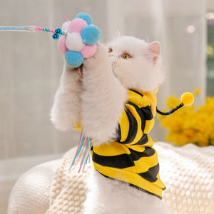 Back view of striped bee costume hoodie for cats