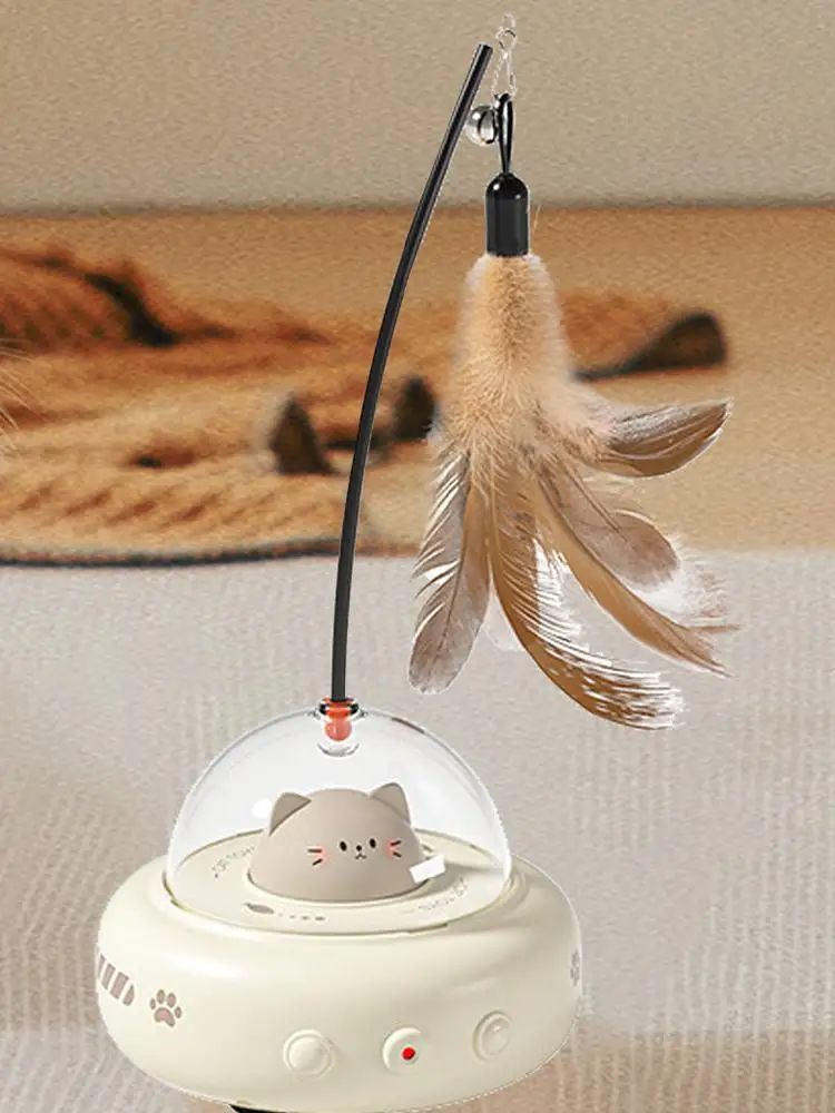 USB rechargeable interactive feather cat toy with durable design.
