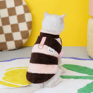 Back view of the khaki striped cat jumper