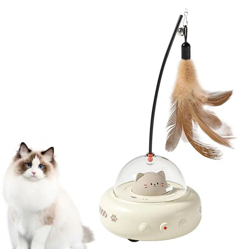 Grey indoor cat playing with the PAWABY Interactive Feather Cat Toy at home