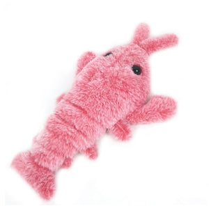 Cat pawing the interactive moving lobster toy