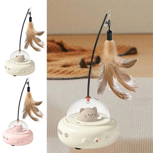 Motion-sensing feather cat toy designed to keep indoor cats active and entertained