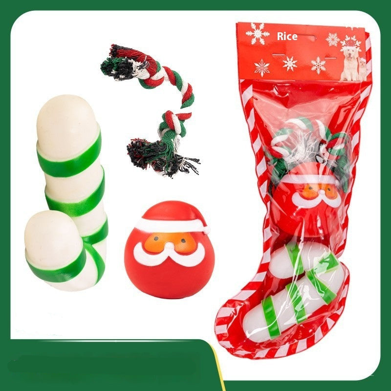 Four-piece Christmas dog toy set with tree balls and rope