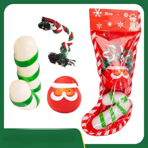 Four-piece Christmas dog toy set with tree balls and rope
