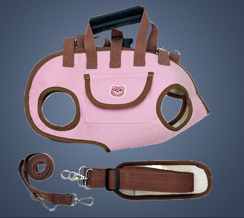 Cream and brown crossbody dog carrier harness