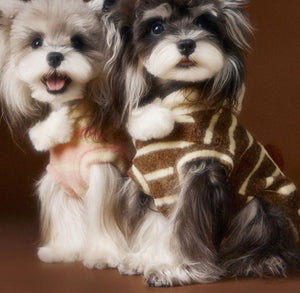Coffee brown fluffy dog jumper with cupcake appliqué