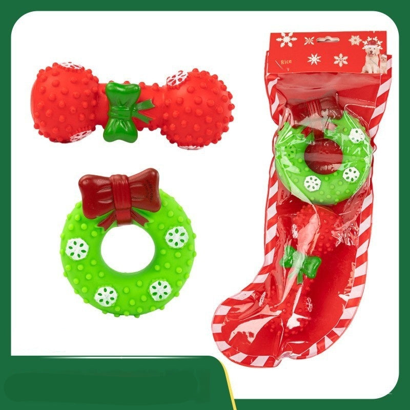 Four-piece Christmas dog toy stocking with reindeer tree Santa and ball
