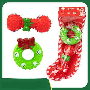 Four-piece Christmas dog toy stocking with reindeer tree Santa and ball