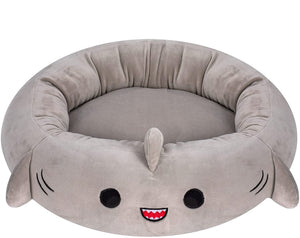 Large grey shark dog bed measuring 76 by 76 centimetres