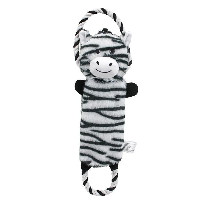 Animal-shaped plush rope toy for dogs with squeaky play