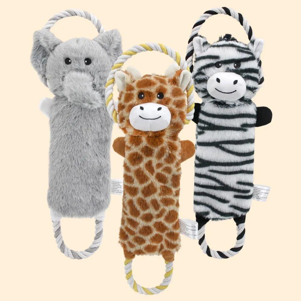 PAWABY animal-shaped plush dog toy with rope and squeaky feature