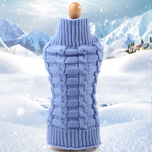 Blue PAWABY cable knit dog jumper with high neck