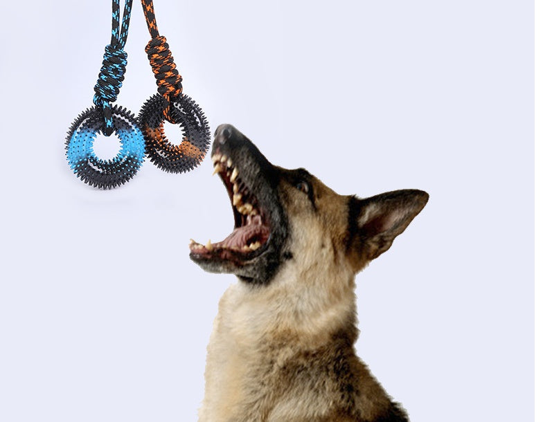 Bite-resistant dog toy for active and energetic pets.