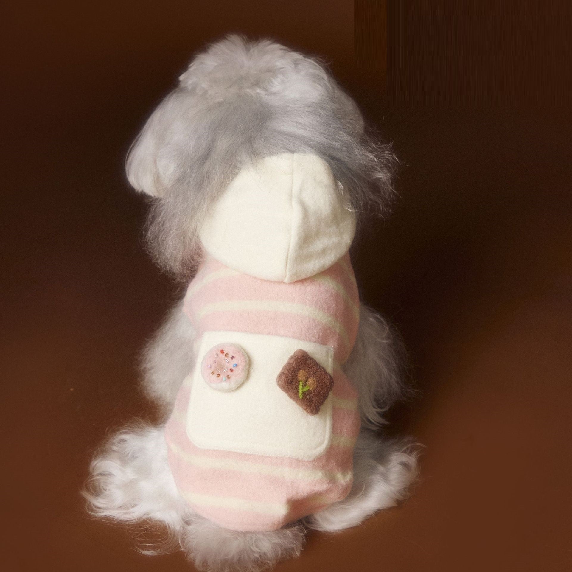 PAWABY pink fluffy dog jumper with cupcake appliqué