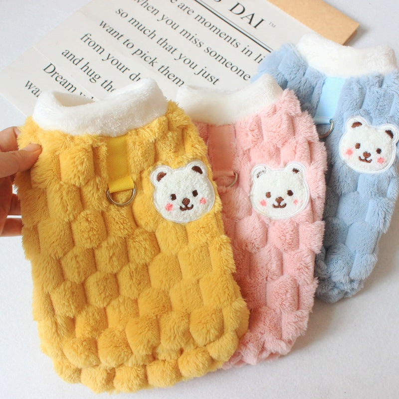 Yellow PAWABY fluffy small dog gilet with bear patch