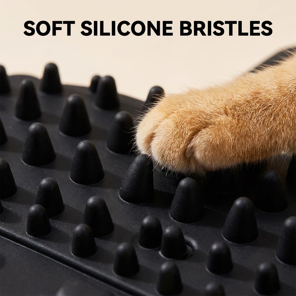 Cat corner brush designed to help collect loose fur.