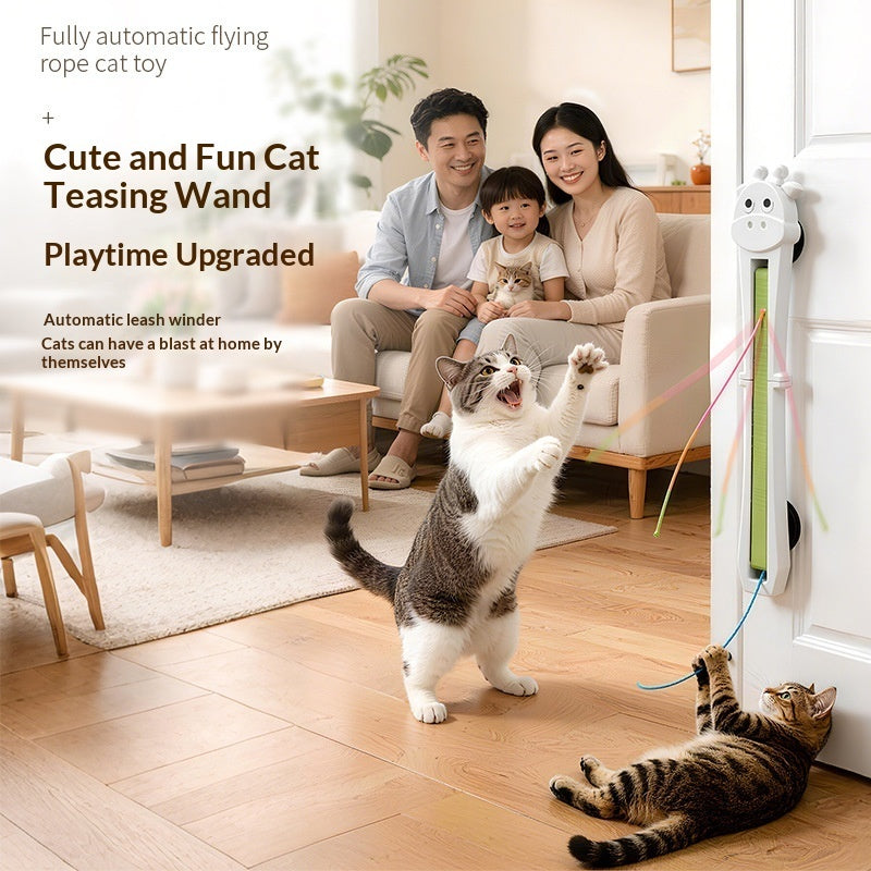 Interactive cat toy with automatic moving rope for active play.