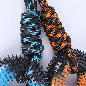 Dog enjoying the PAWABY Double Ring Rope Dog Toy indoors.