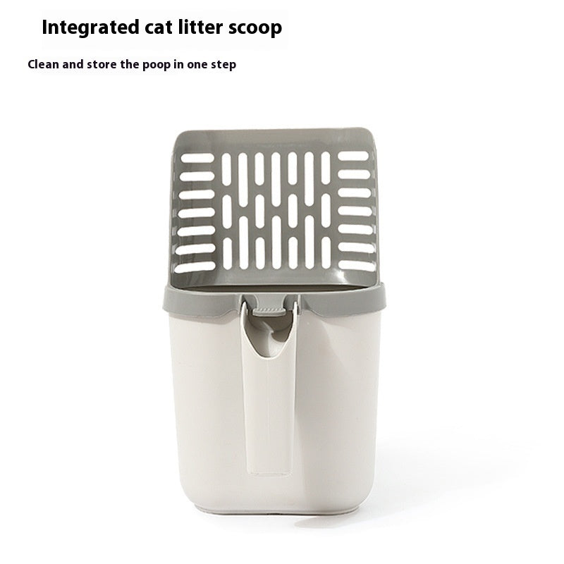 Close-up of the PAWABY integrated cat litter scoop.