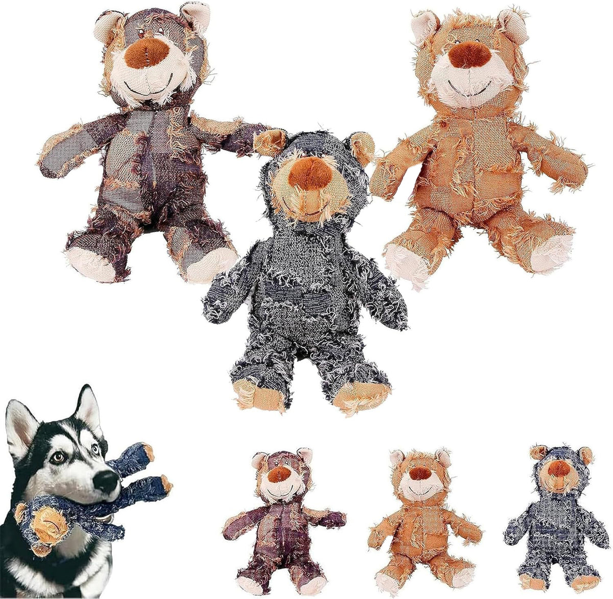 PAWABY patchwork bear squeaky dog toy