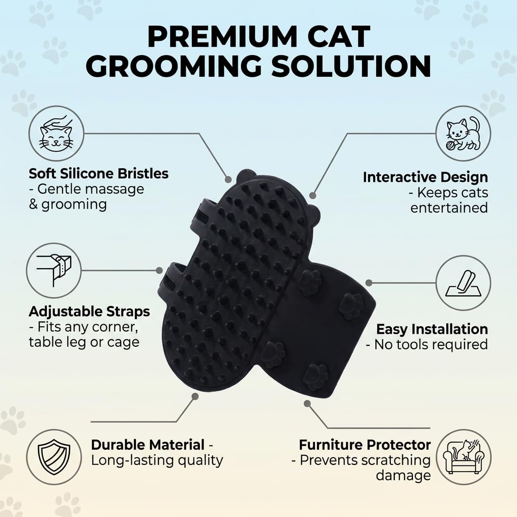 Self grooming cat brush with soft silicone bristles for gentle massage.