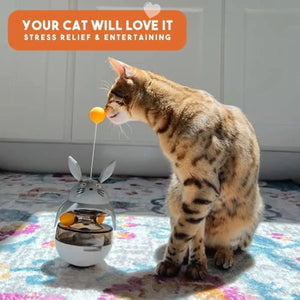 Cat interacting with the PAWABY feeding toy at home.