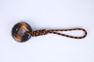 Tug of war dog toy with durable cotton rope construction.
