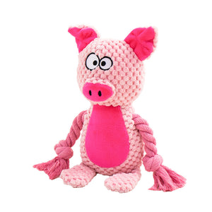 Pig squeaky animal dog toy with rope-style limbs