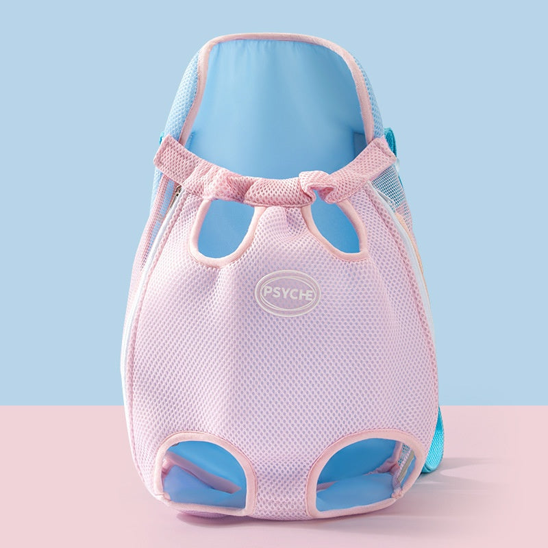 Pink and blue front dog carrier backpack