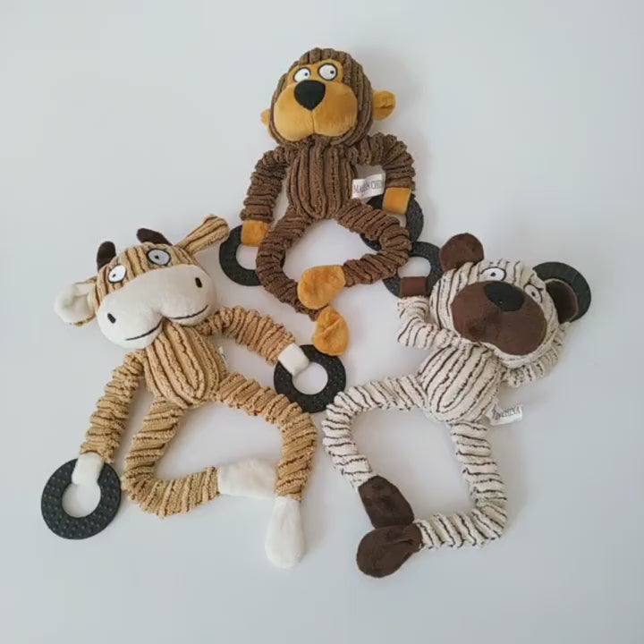 corduroy squeaky dog toy with cute animal design