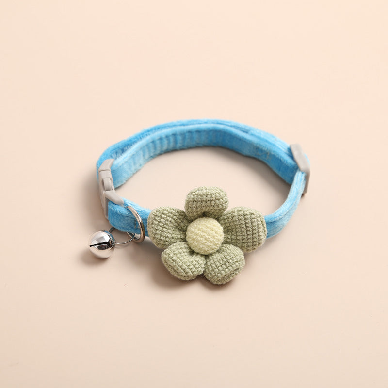 Sky blue flower cat collar